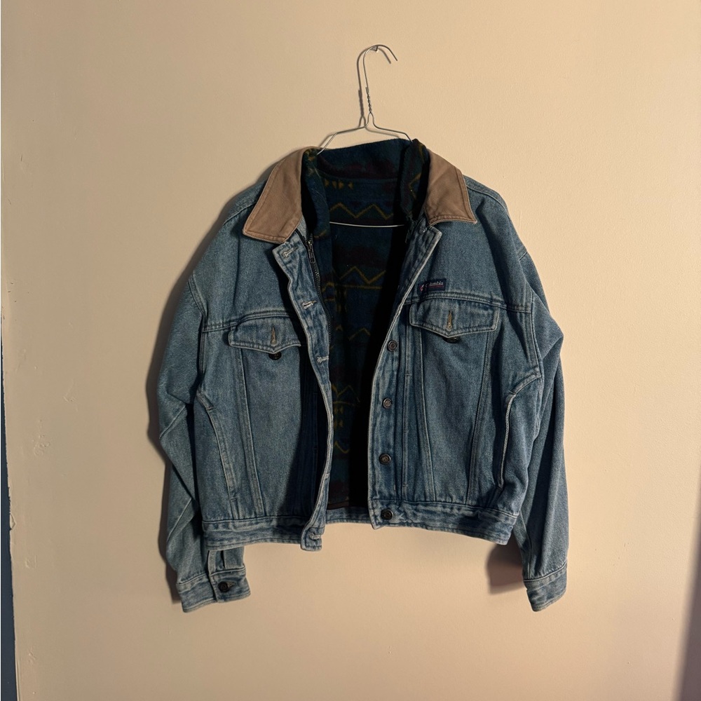 Columbia Blue Denim Jacket with Tan Collar